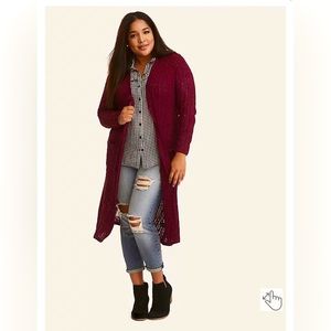 Torrid size 0 purple cable-knit cardigan duster sweater